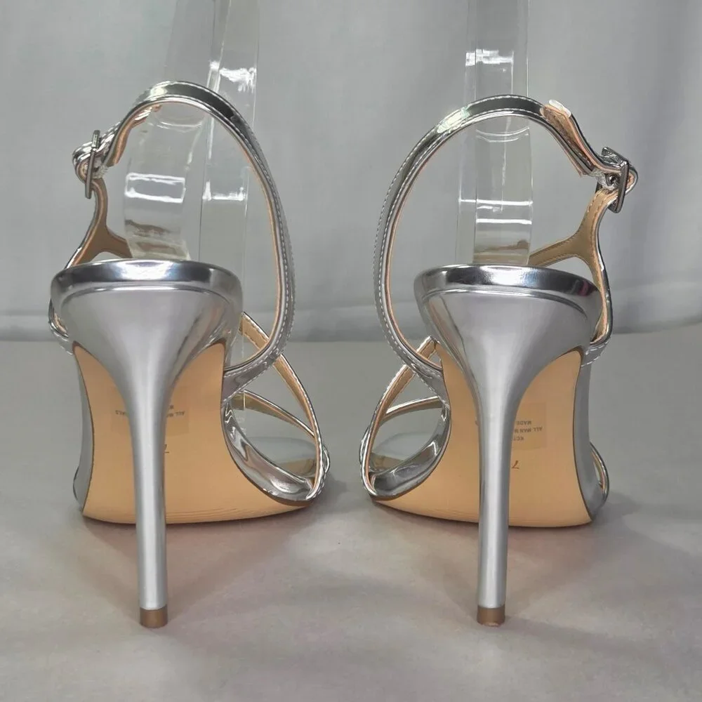 Calvin Klein Women's Tansley Strappy Heeled Sandal - Silver Mirror Metallic